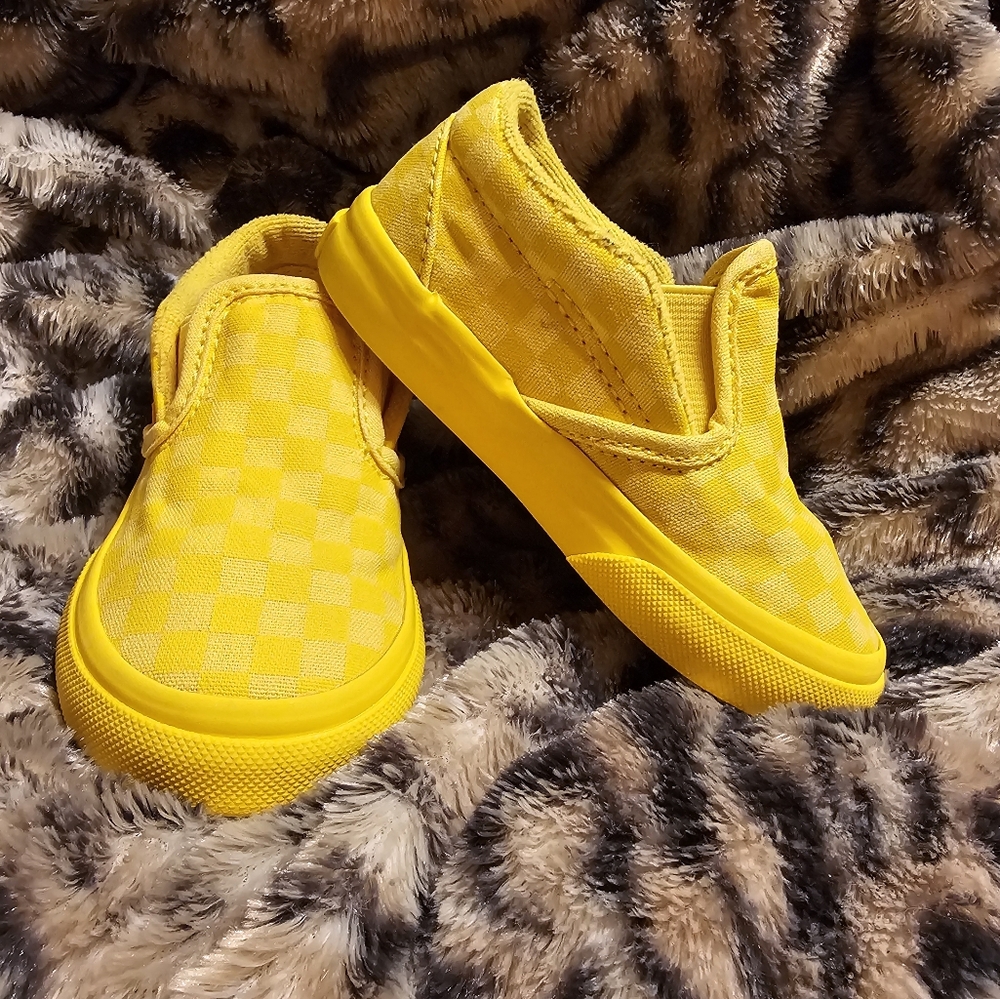 Toddler Vans classic slip-ons, yellow checkerboard